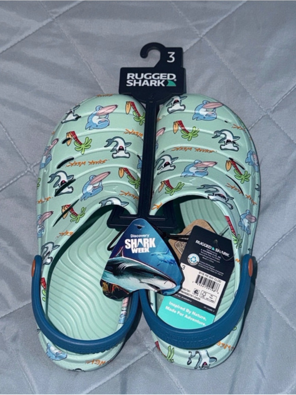 Rugged Shark Kids' Mint Shark Print Clogs